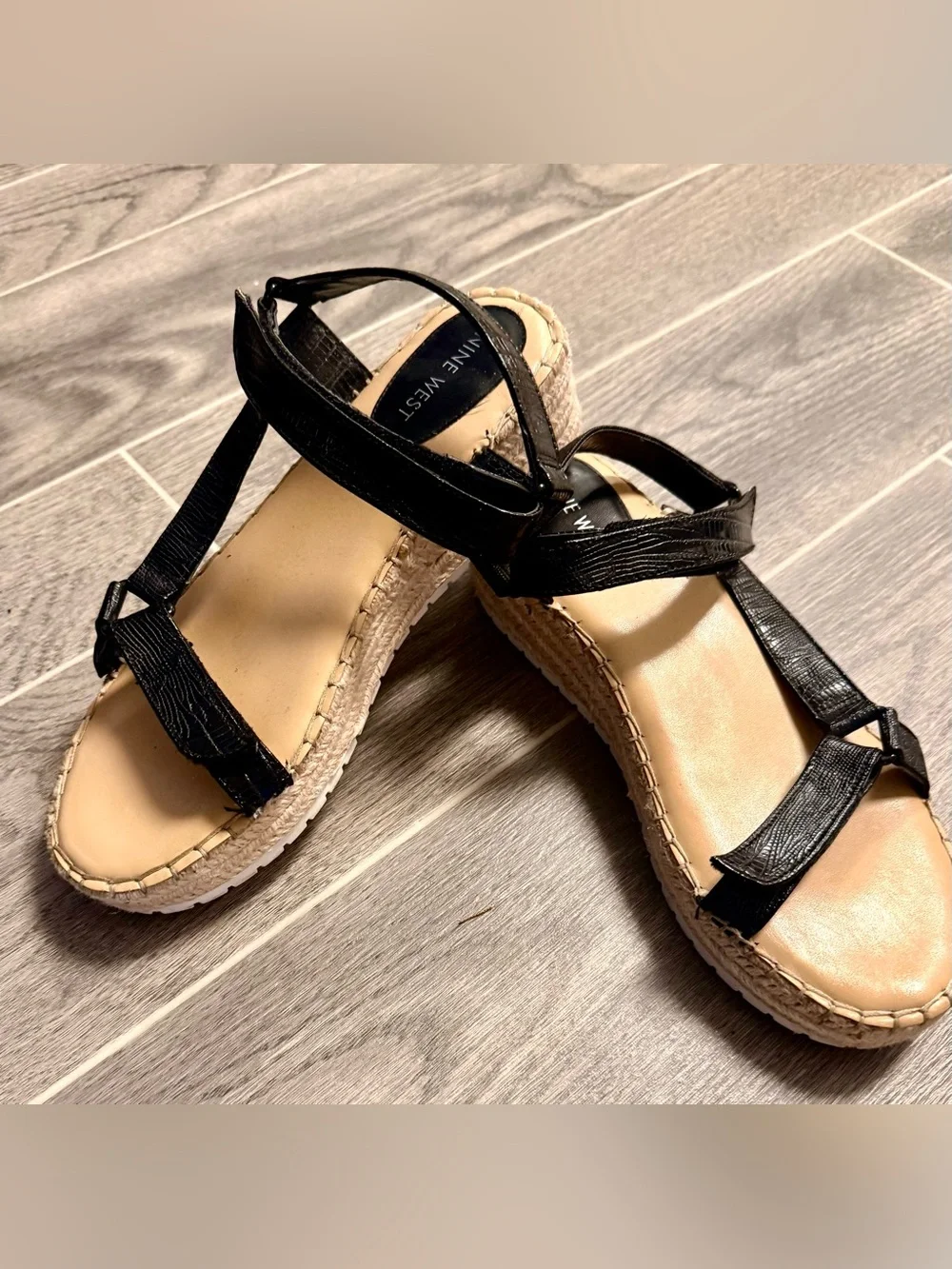 Nine West Black Espadrille Wedge Sandals